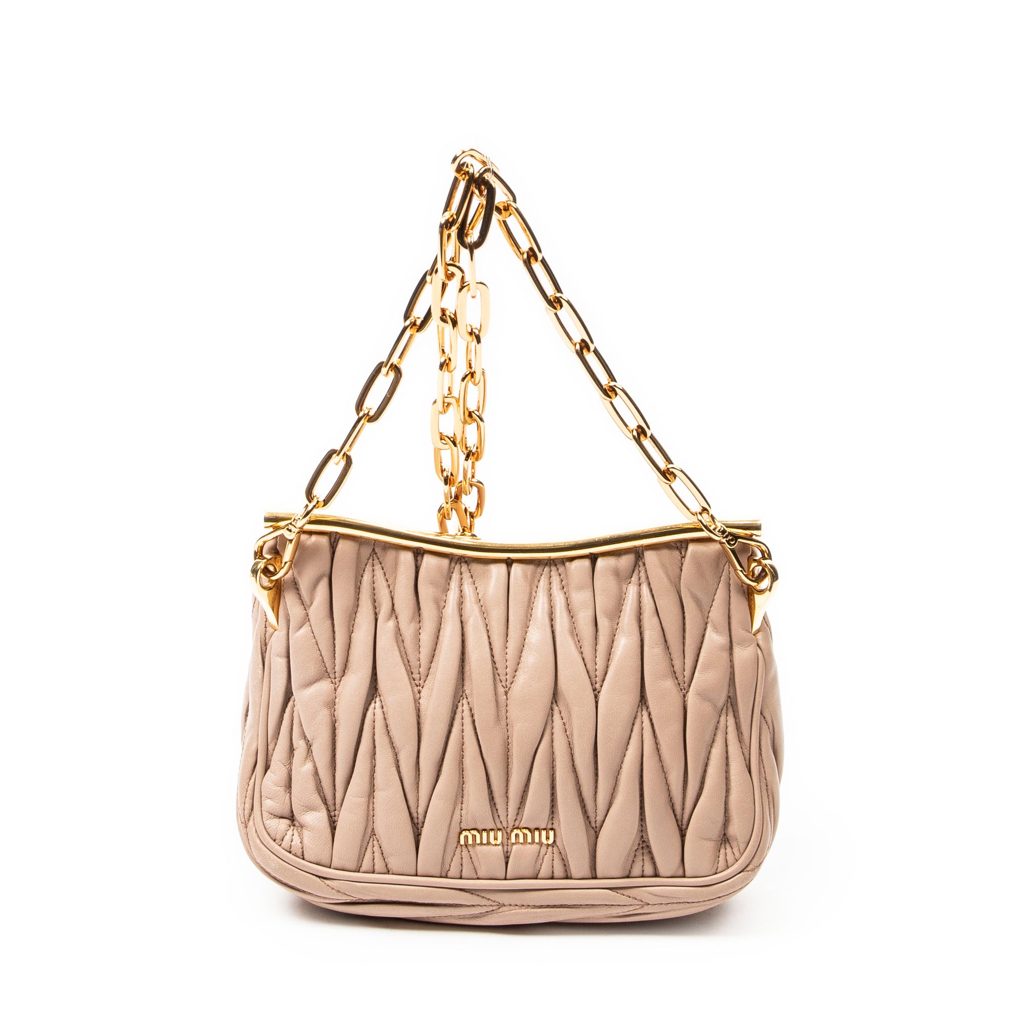Shoulder Bag Small Frame Flap Clutch Beige Matelasse Leather