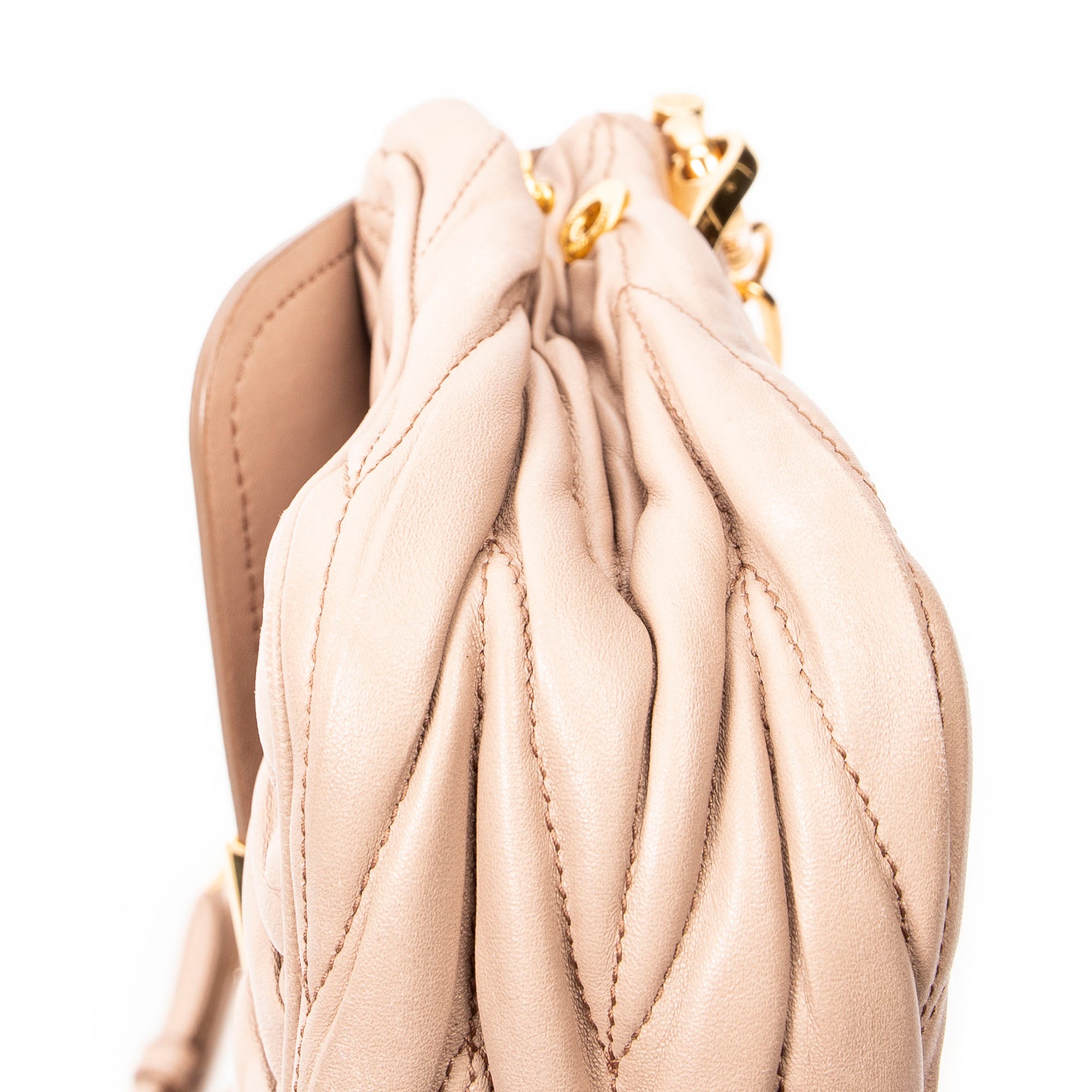 Shoulder Bag Small Frame Flap Clutch Beige Matelasse Leather