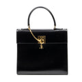 Handbag Vintage Flap Top Handle Black Smooth Leather
