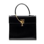 Handbag Vintage Flap Top Handle Black Smooth Leather