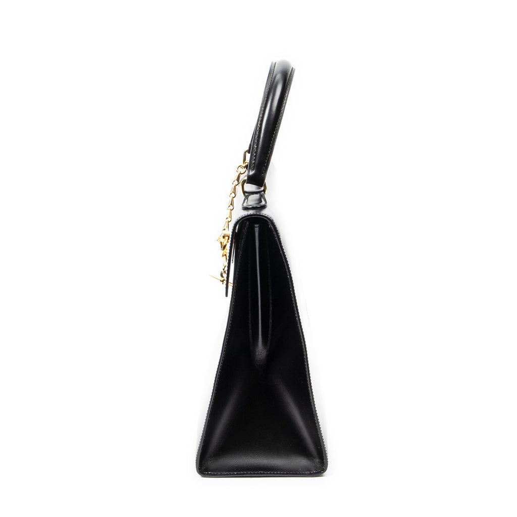 Handbag Vintage Flap Top Handle Black Smooth Leather