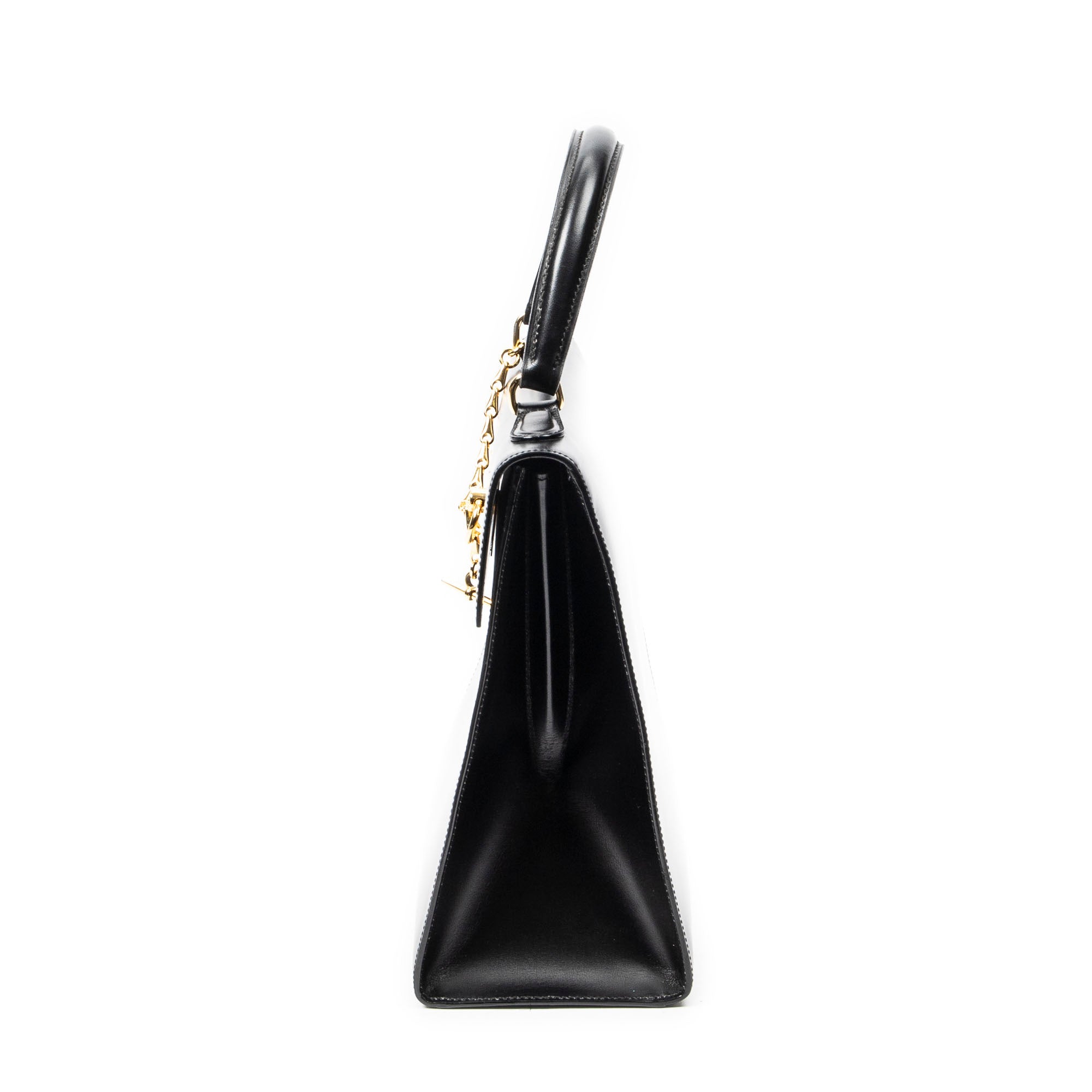 Handbag Vintage Flap Top Handle Black Smooth Leather