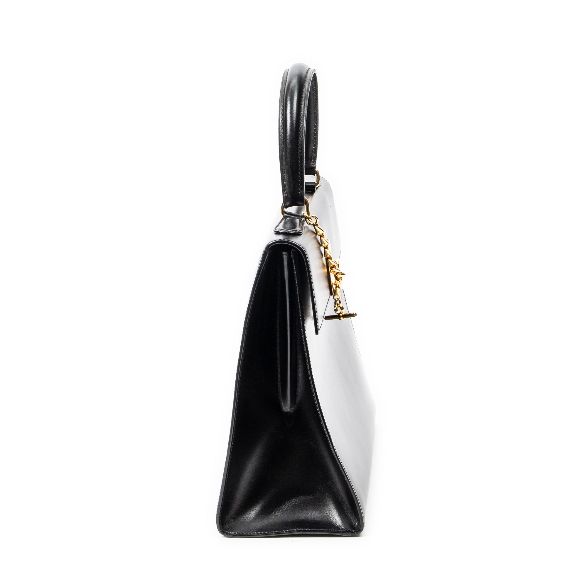 Handbag Vintage Flap Top Handle Black Smooth Leather