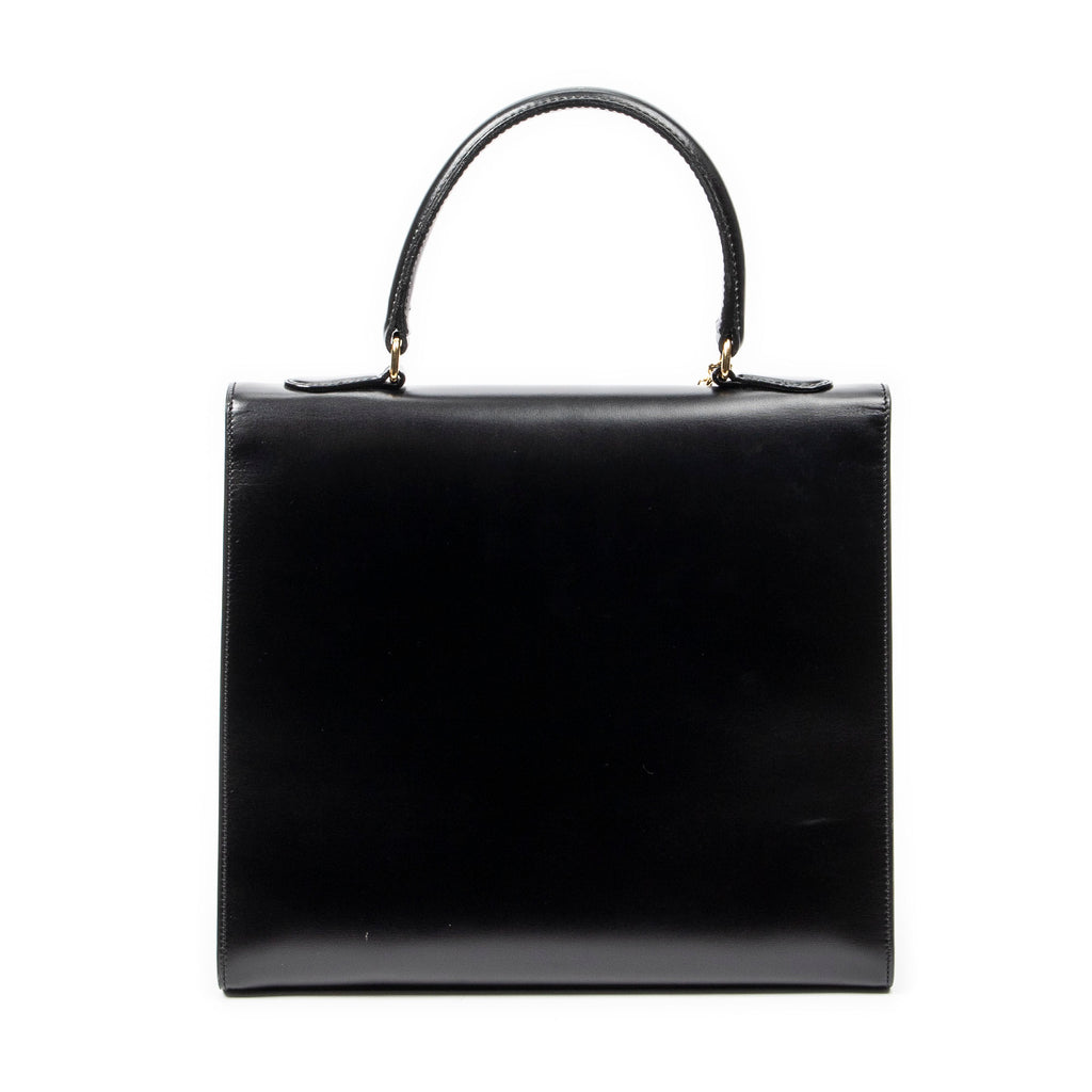 Handbag Vintage Flap Top Handle Black Smooth Leather