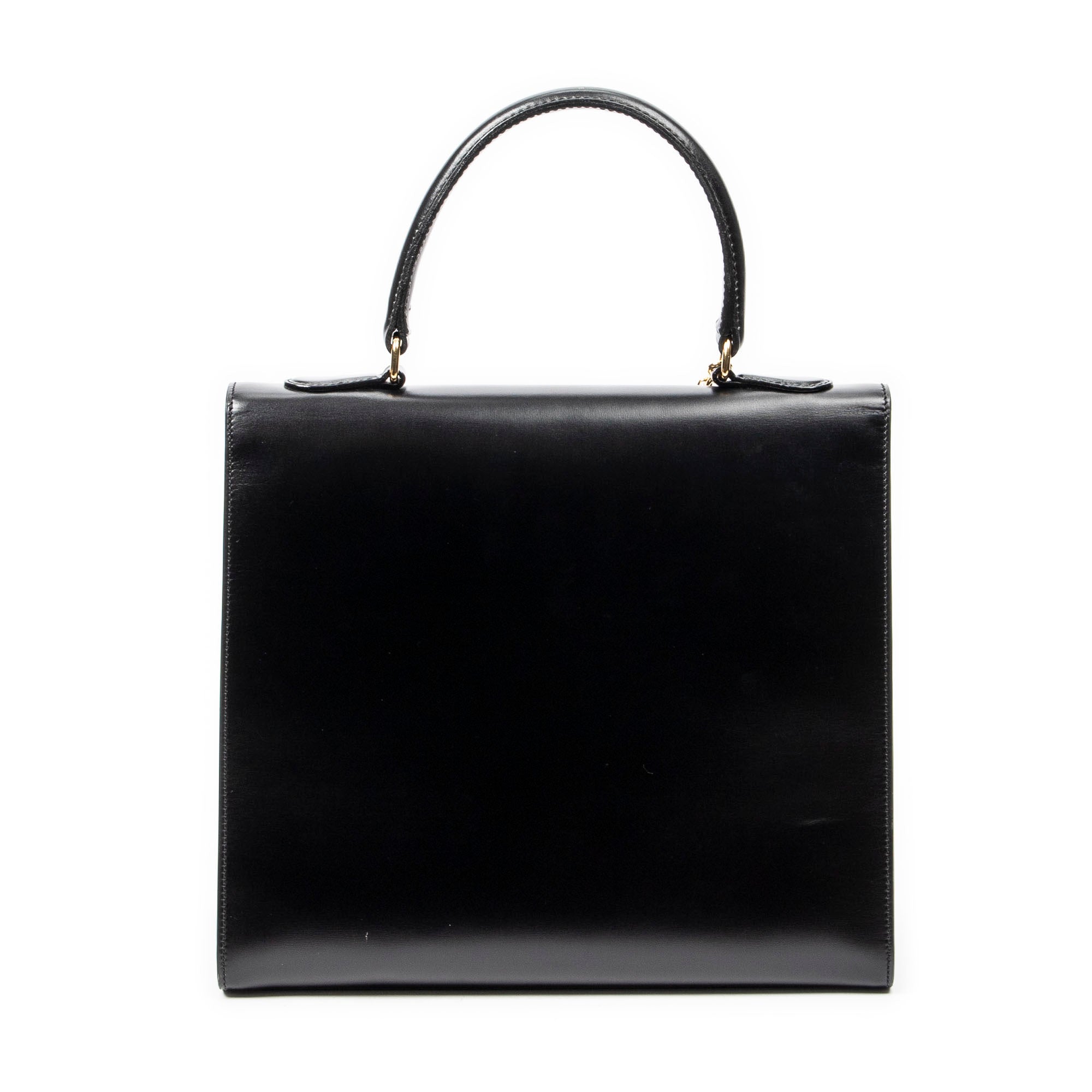 Handbag Vintage Flap Top Handle Black Smooth Leather