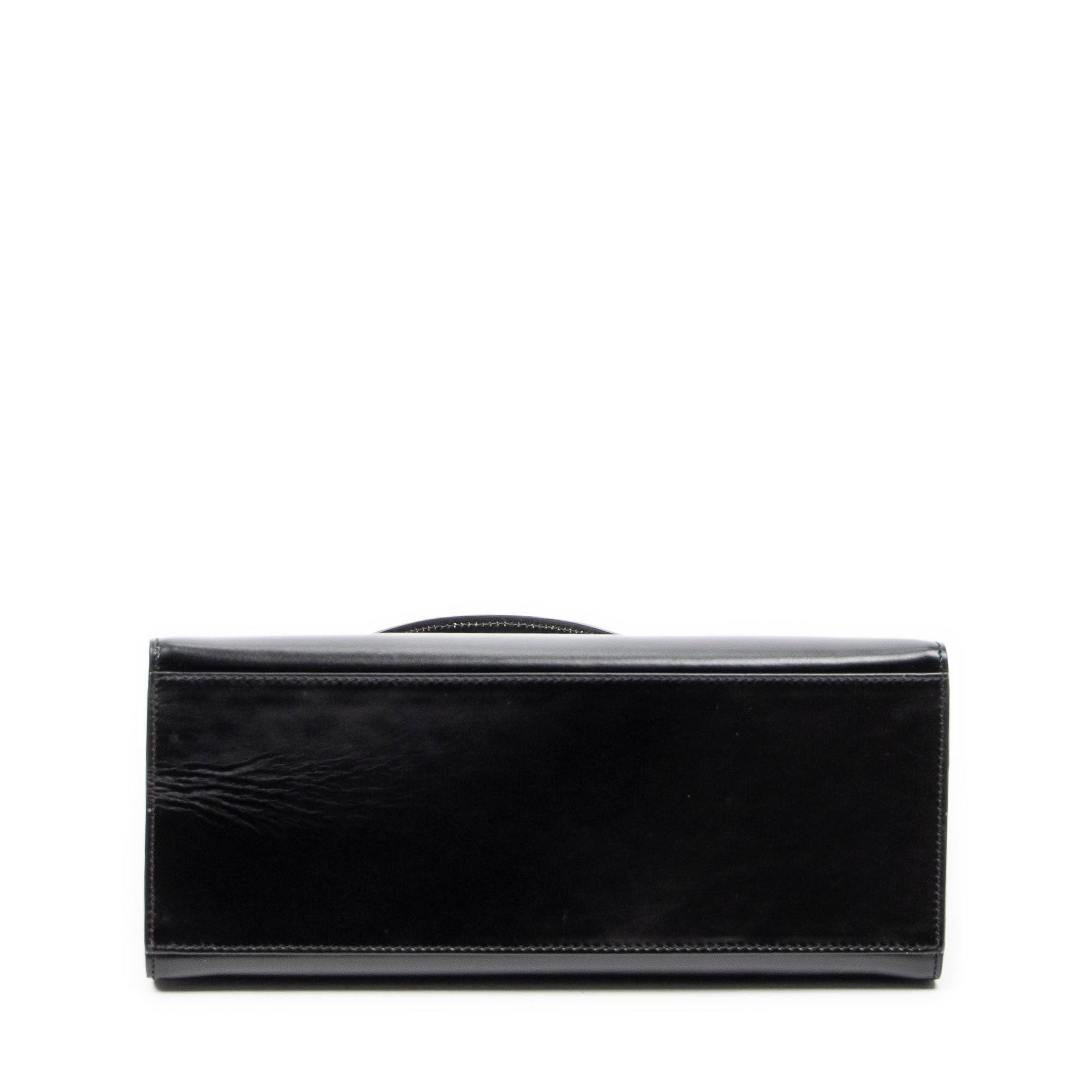 Handbag Vintage Flap Top Handle Black Smooth Leather
