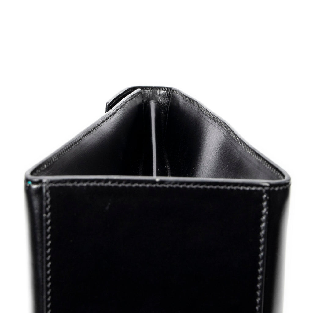 Handbag Vintage Flap Top Handle Black Smooth Leather