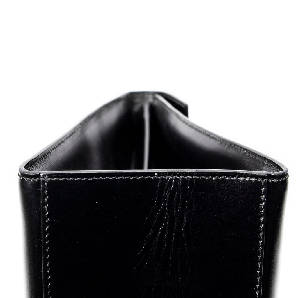 Handbag Vintage Flap Top Handle Black Smooth Leather