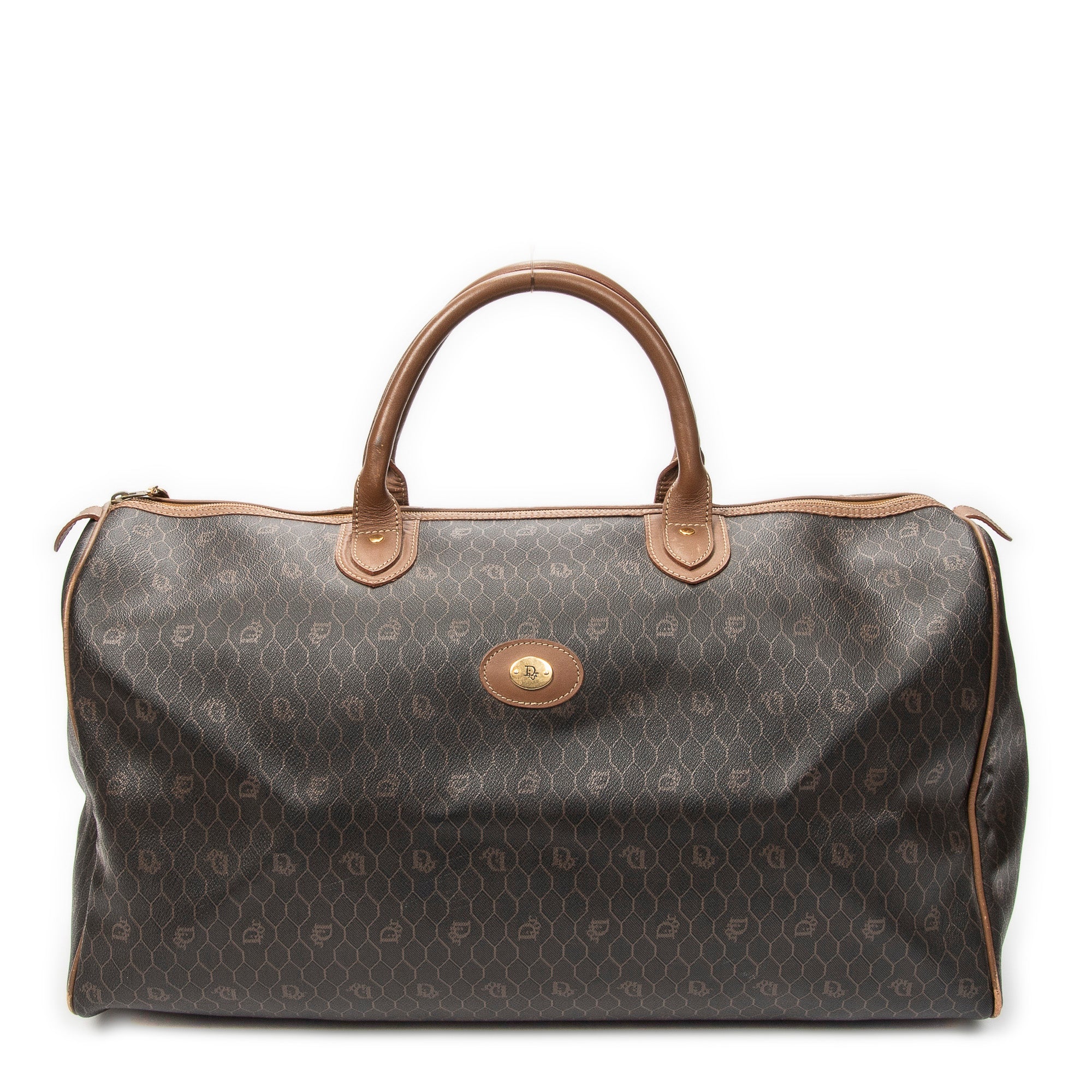 Travel Bag Vintage Large Travel Boston Dark Grey Honeycomb Coated Canvas