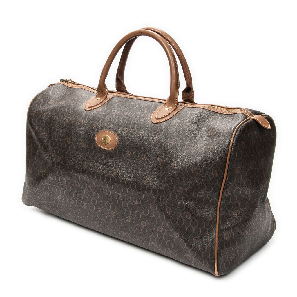 Travel Bag Vintage Large Travel Boston Dark Grey Honeycomb Coated Canvas