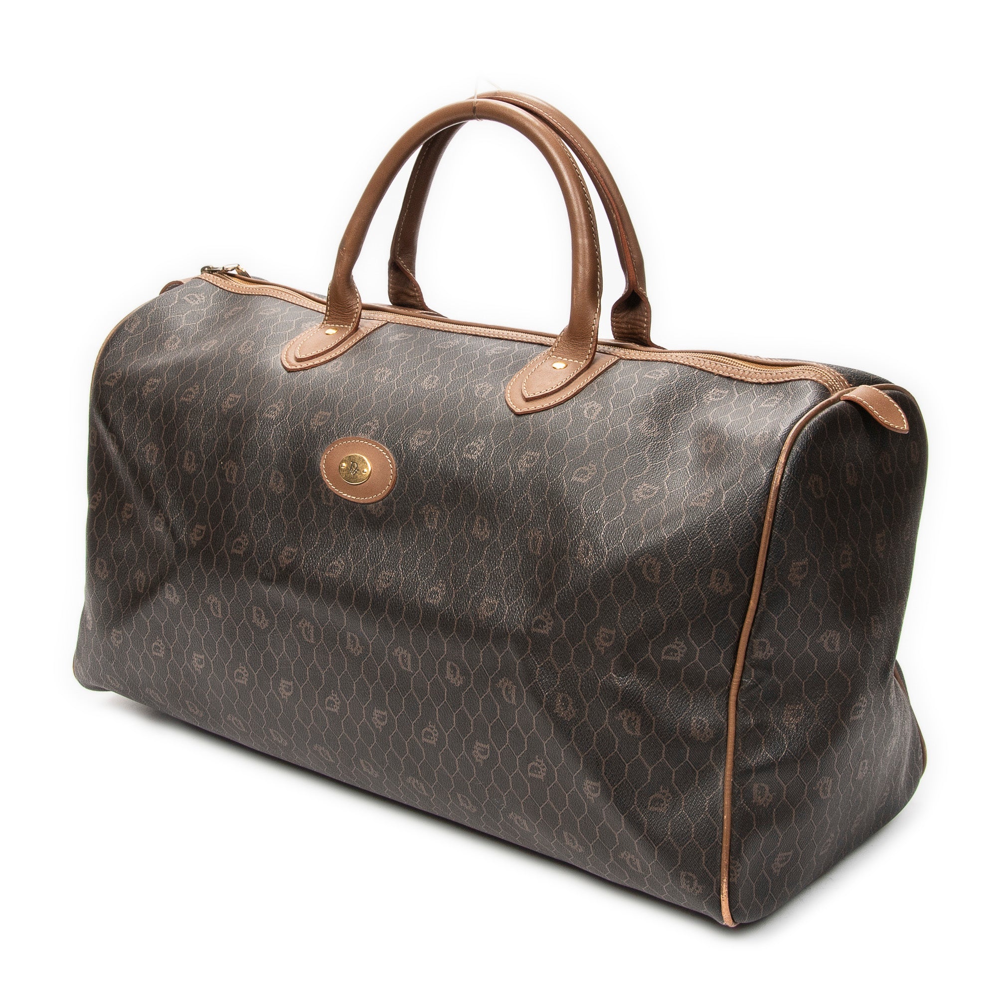 Travel Bag Vintage Large Travel Boston Dark Grey Honeycomb Coated Canvas