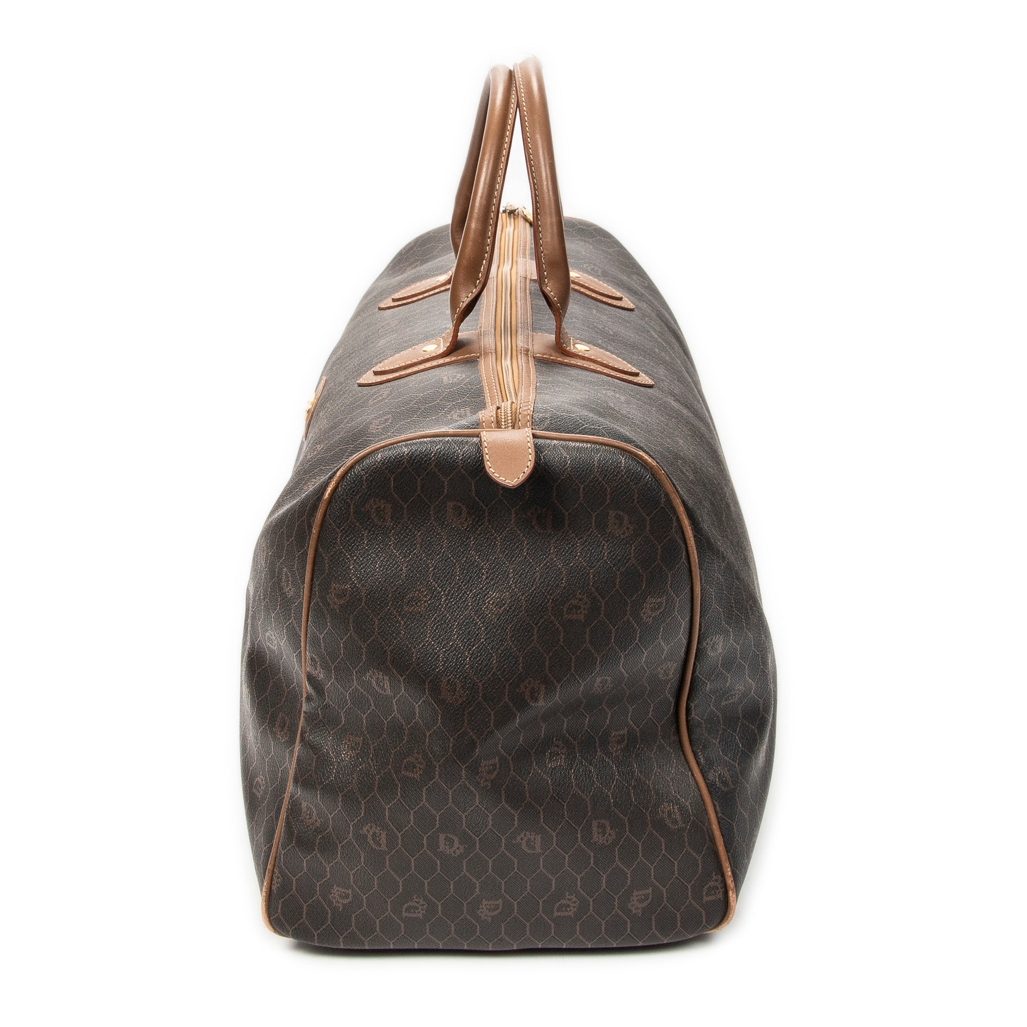 Travel Bag Vintage Large Travel Boston Dark Grey Honeycomb Coated Canvas