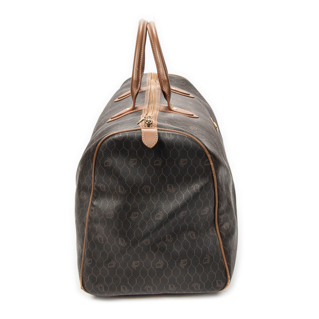 Travel Bag Vintage Large Travel Boston Dark Grey Honeycomb Coated Canvas