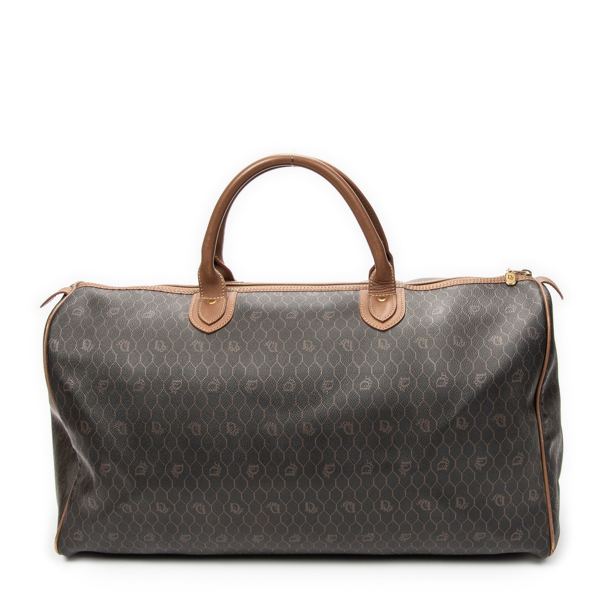 Travel Bag Vintage Large Travel Boston Dark Grey Honeycomb Coated Canvas