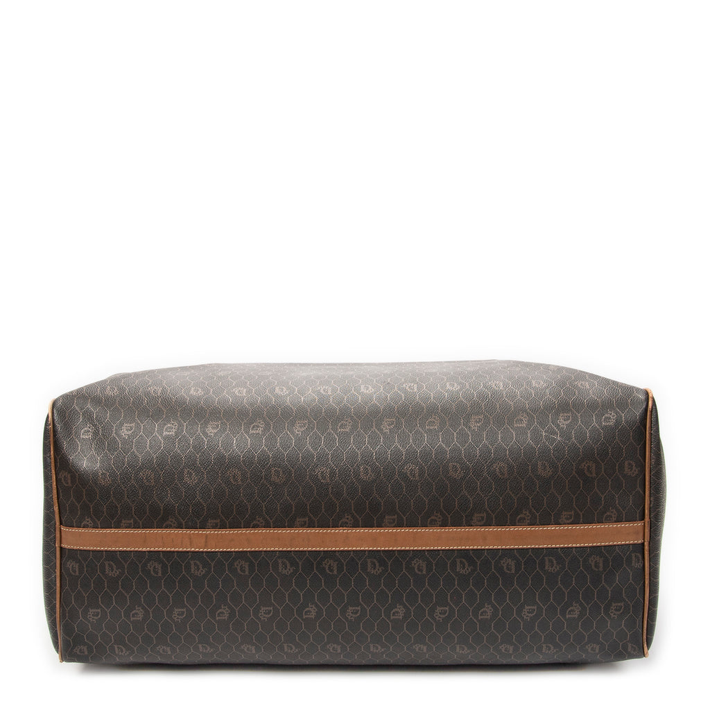 Travel Bag Vintage Large Travel Boston Dark Grey Honeycomb Coated Canvas