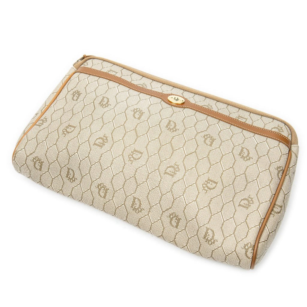 Clutch Vintage Zip Clutch Beige Honeycomb Coated Canvas