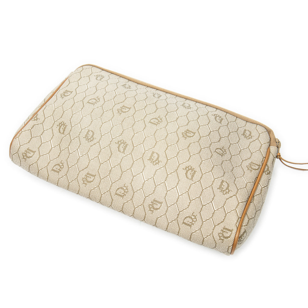 Clutch Vintage Zip Clutch Beige Honeycomb Coated Canvas