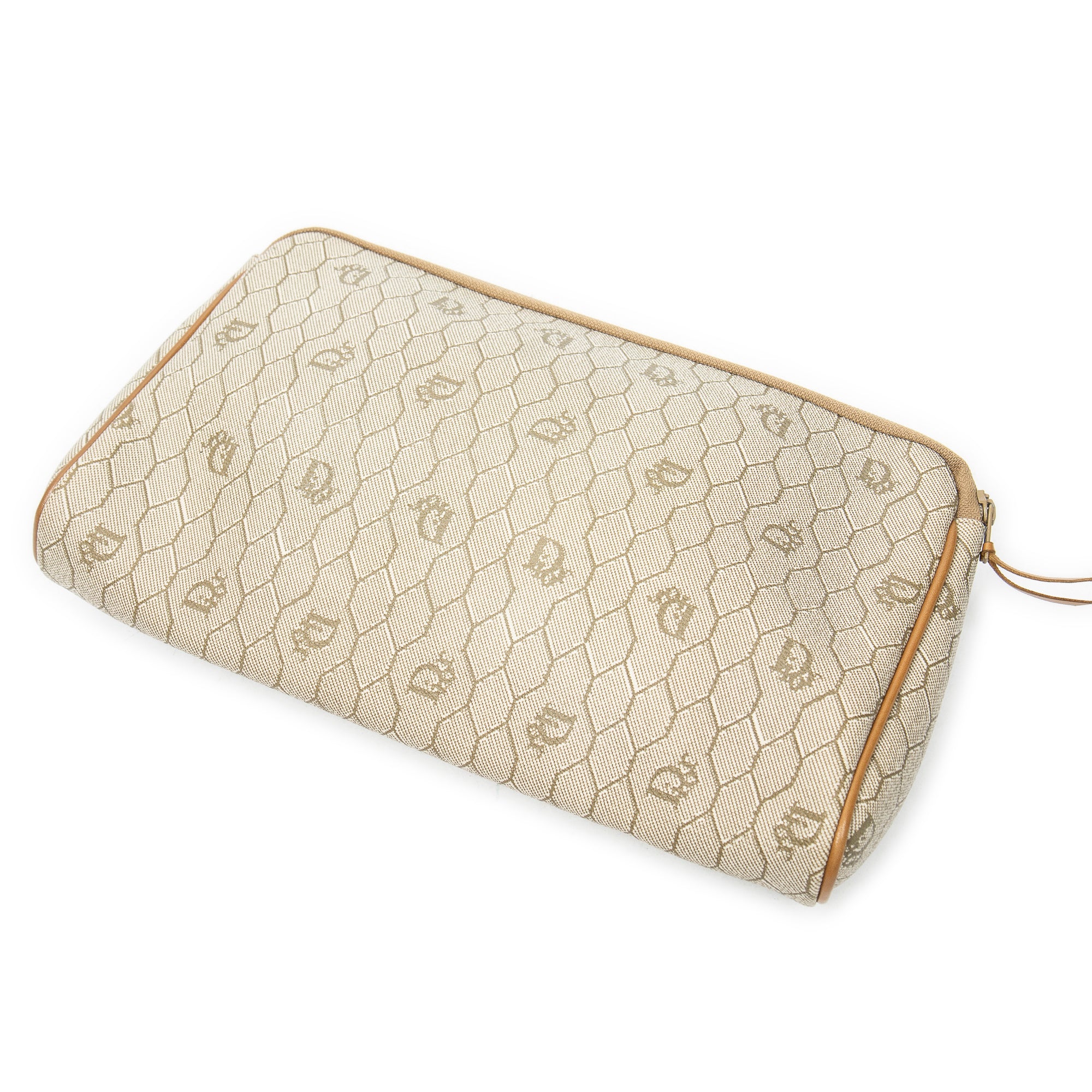 Clutch Vintage Zip Clutch Beige Honeycomb Coated Canvas