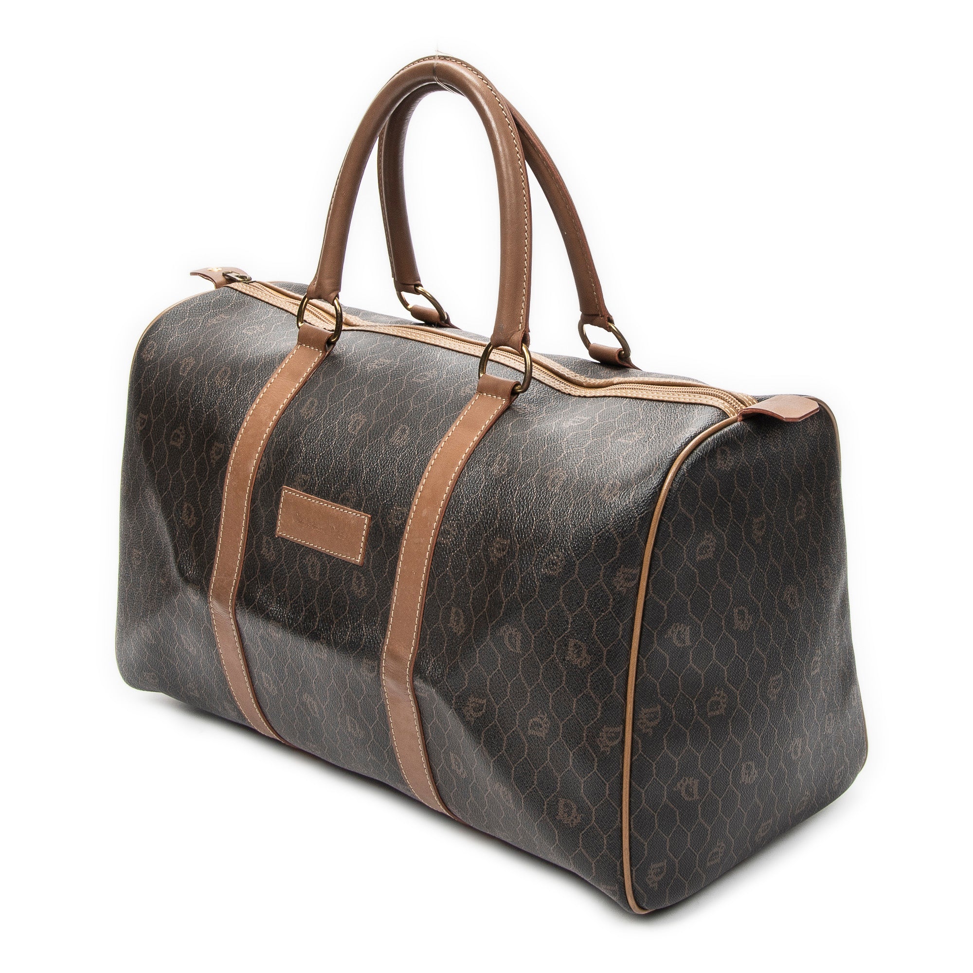 Bolso de viaje vintage Boston mediano de lona recubierta con patrón de nido de abeja gris oscuro
