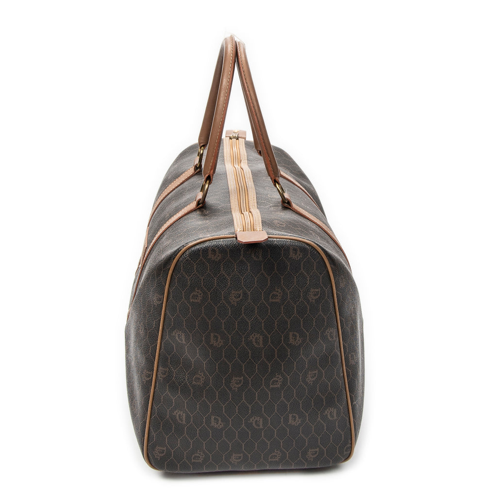Bolso de viaje vintage Boston mediano de lona recubierta con patrón de nido de abeja gris oscuro