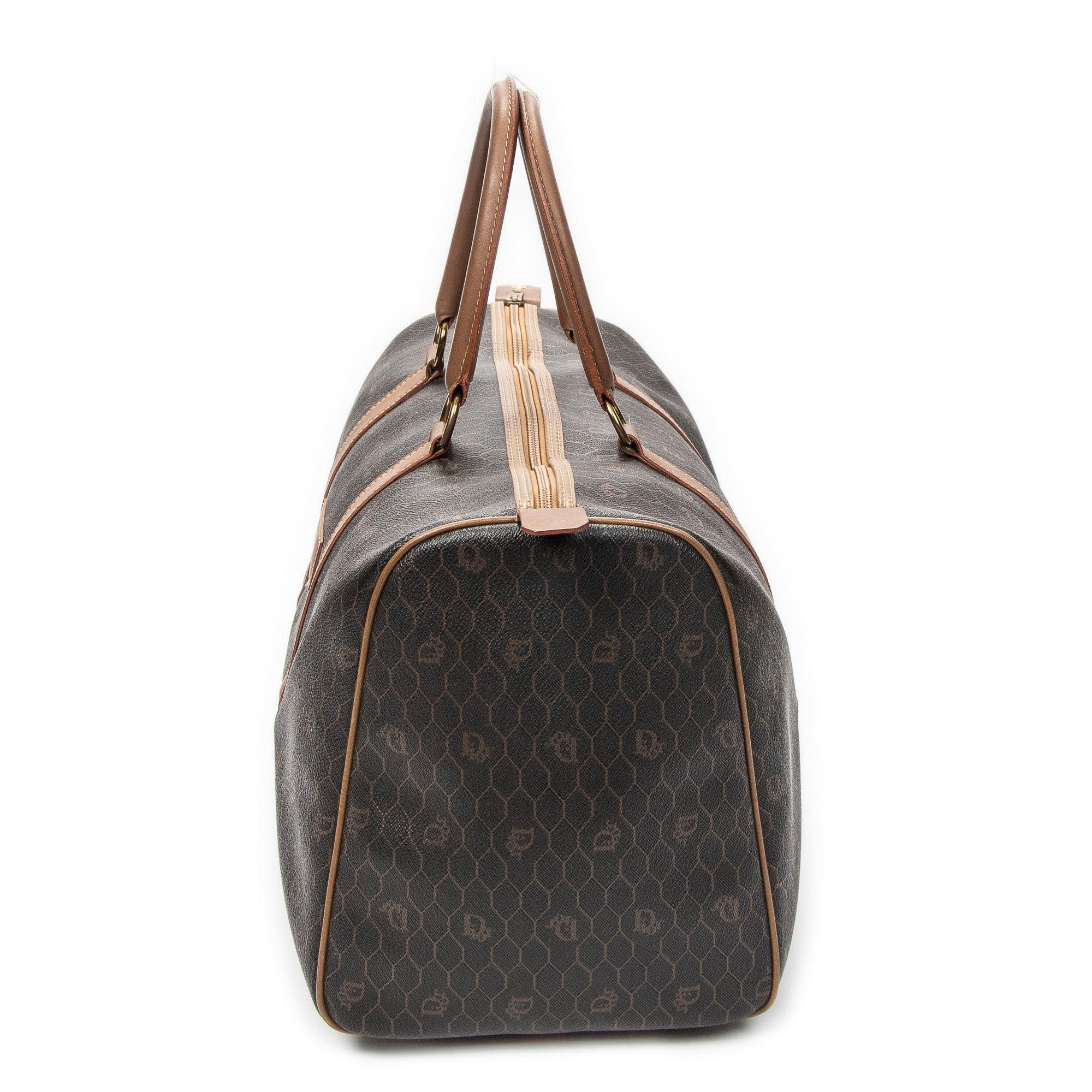 Bolso de viaje vintage Boston mediano de lona recubierta con patrón de nido de abeja gris oscuro