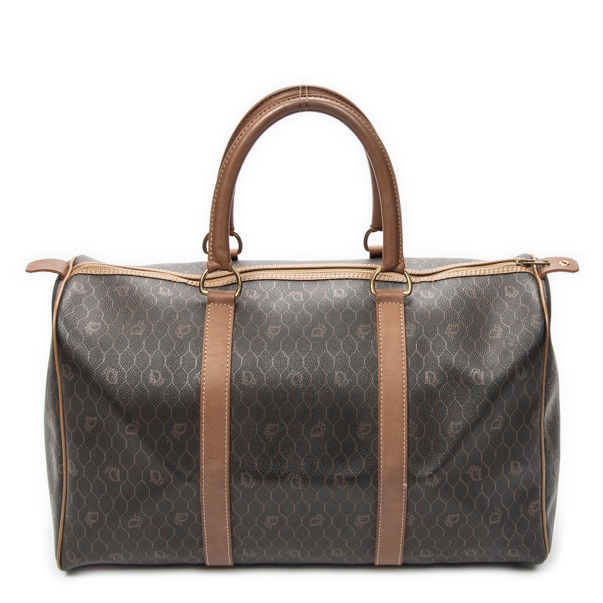 Bolso de viaje vintage Boston mediano de lona recubierta con patrón de nido de abeja gris oscuro