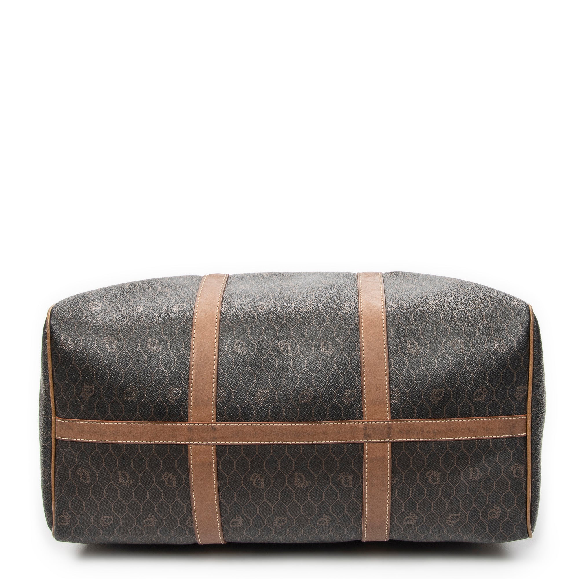 Bolso de viaje vintage Boston mediano de lona recubierta con patrón de nido de abeja gris oscuro