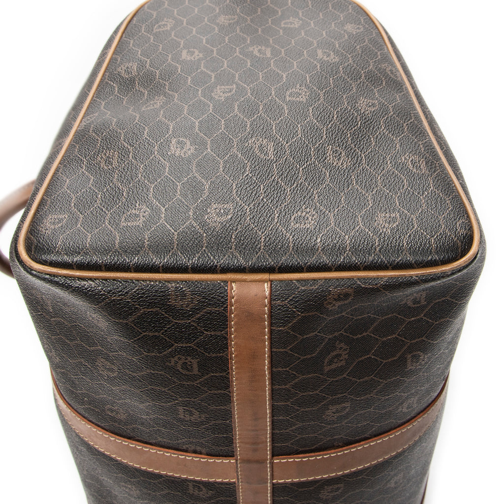 Bolso de viaje vintage Boston mediano de lona recubierta con patrón de nido de abeja gris oscuro