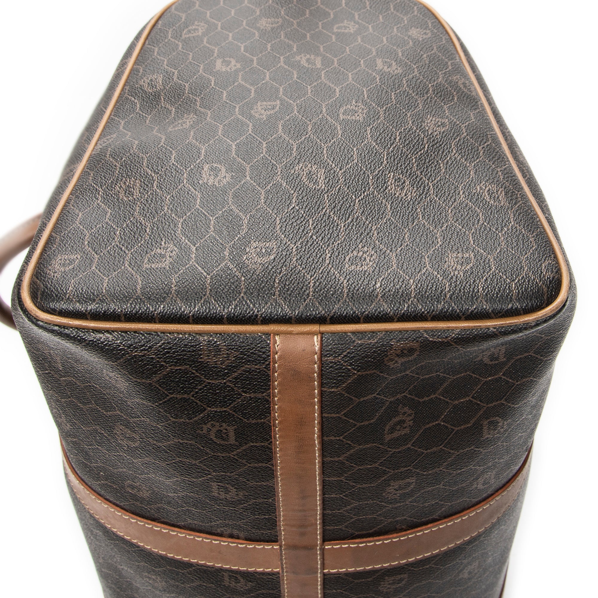 Bolso de viaje vintage Boston mediano de lona recubierta con patrón de nido de abeja gris oscuro