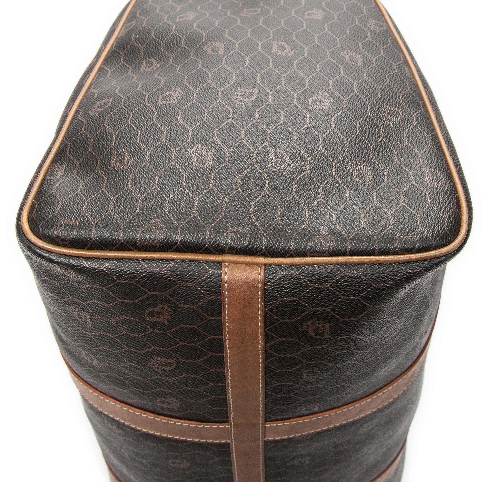 Bolso de viaje vintage Boston mediano de lona recubierta con patrón de nido de abeja gris oscuro