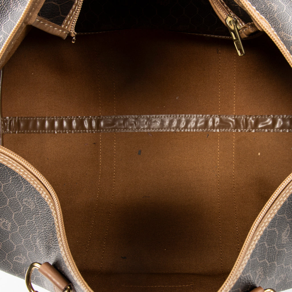 Bolso de viaje vintage Boston mediano de lona recubierta con patrón de nido de abeja gris oscuro