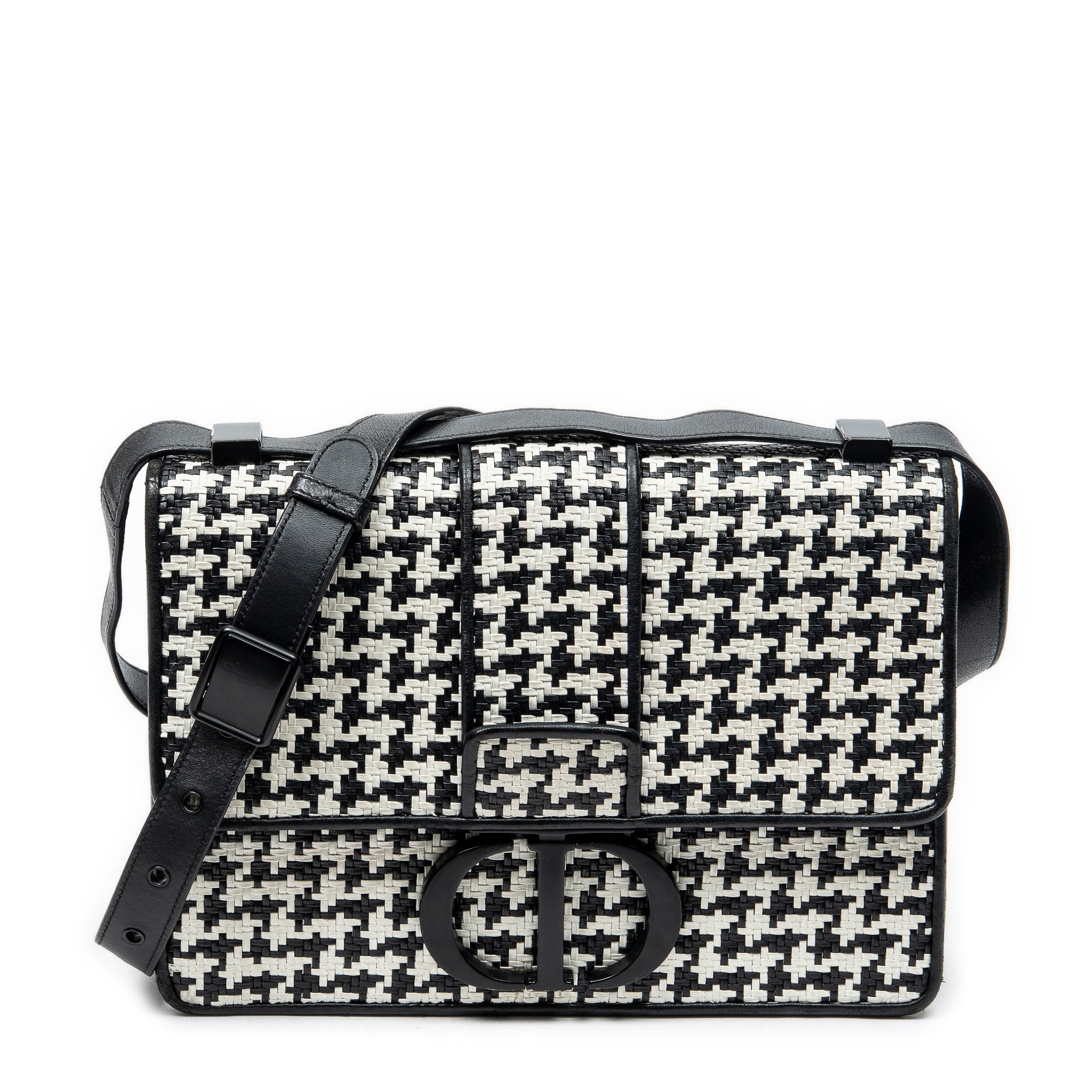 Shoulder Bag Montaigne 30 Black Woven Houndstooth Leather