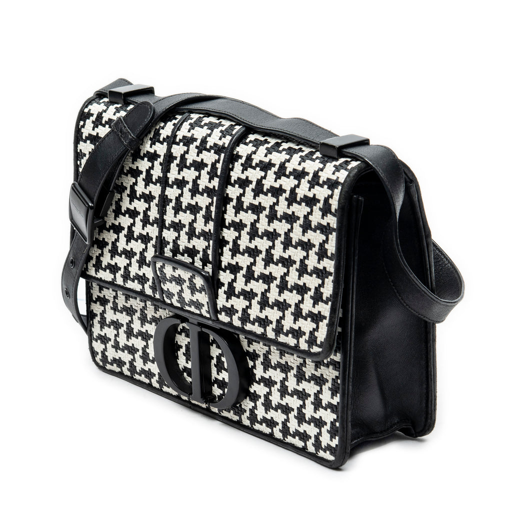 Shoulder Bag Montaigne 30 Black Woven Houndstooth Leather