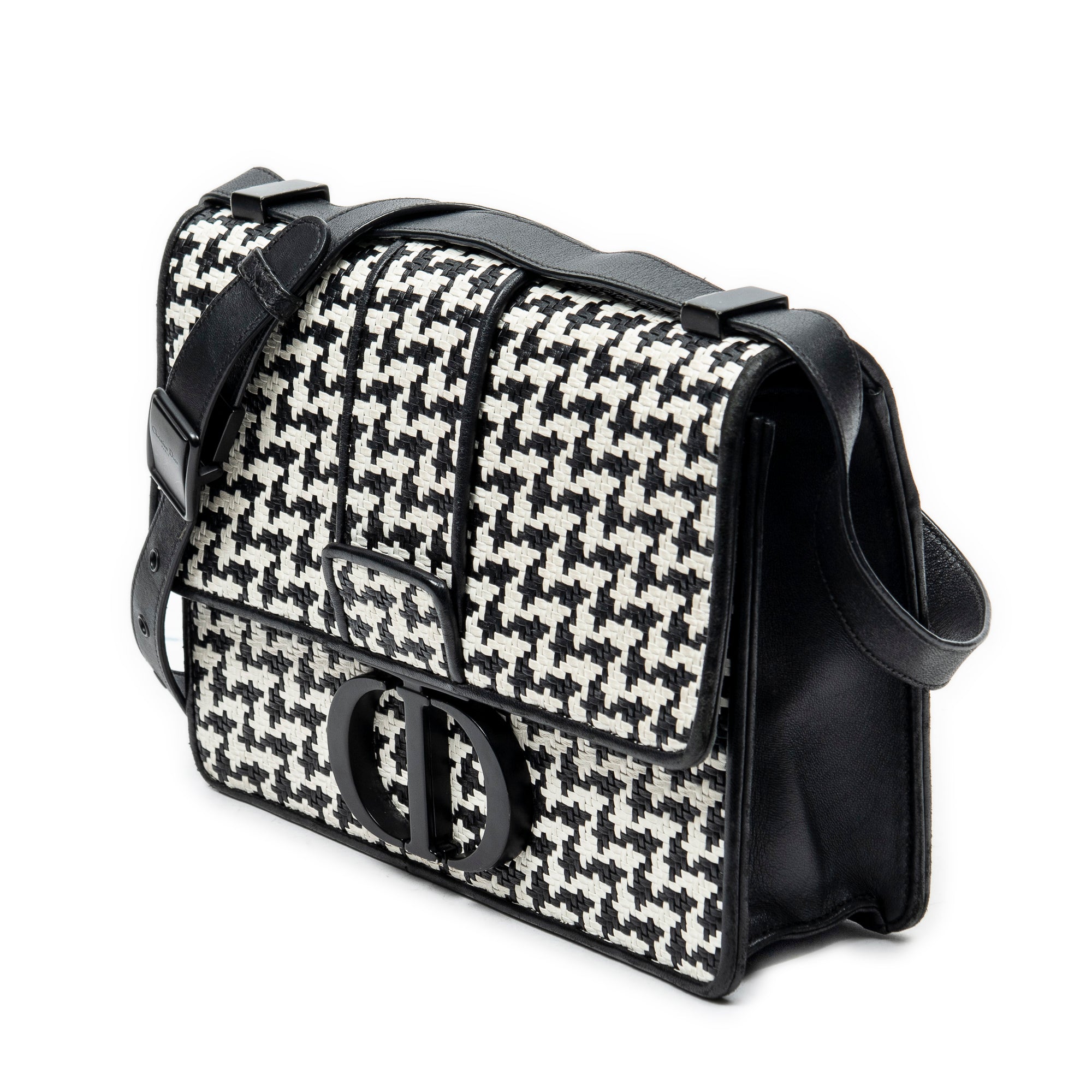 Shoulder Bag Montaigne 30 Black Woven Houndstooth Leather