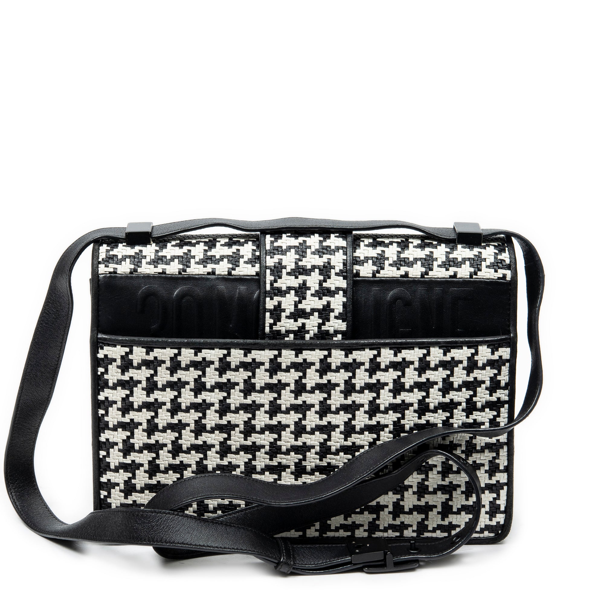Shoulder Bag Montaigne 30 Black Woven Houndstooth Leather