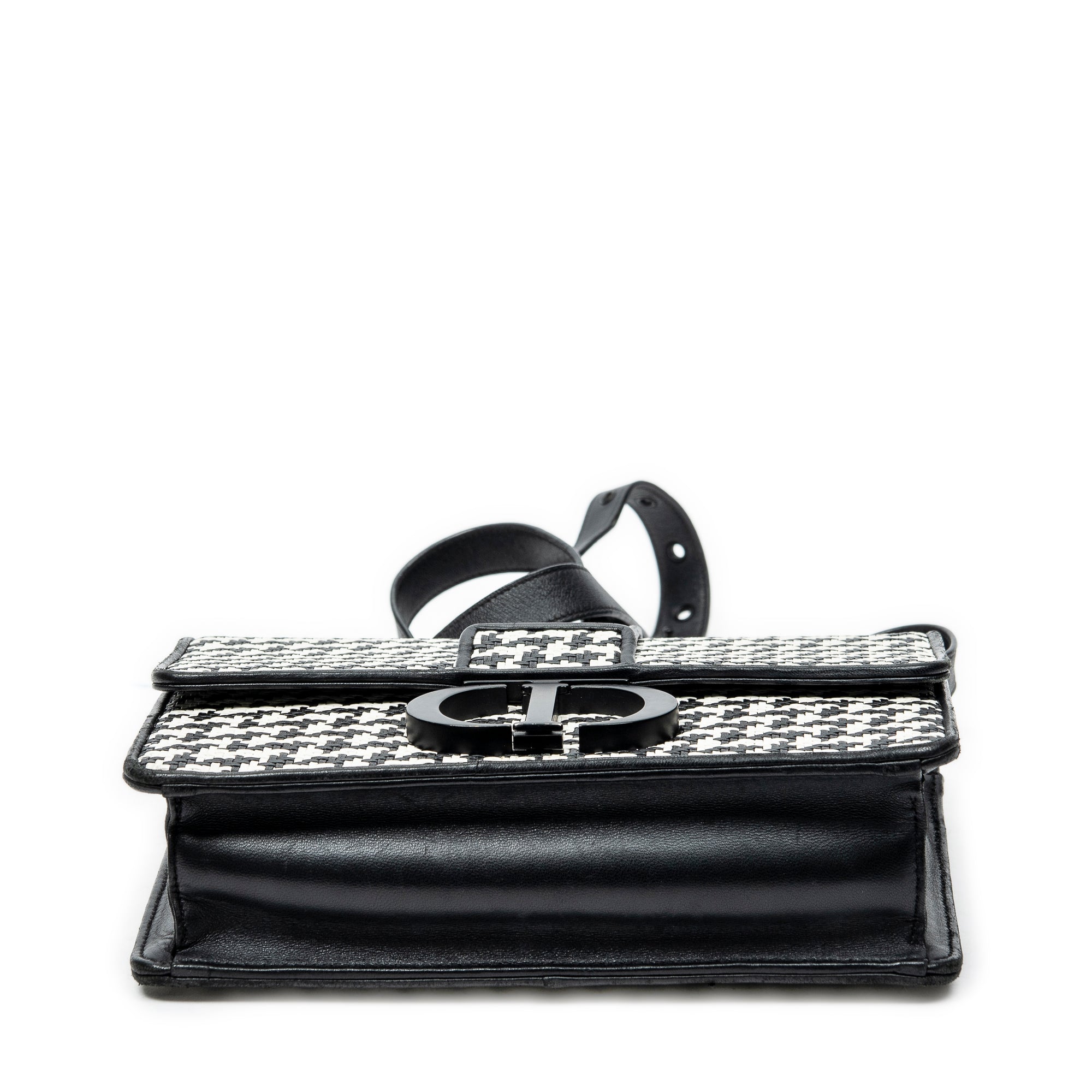 Shoulder Bag Montaigne 30 Black Woven Houndstooth Leather