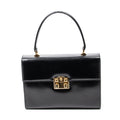 Shoulder Bag Vintage Push Lock Top Handle Black Smooth Calfskin Leather