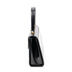 Shoulder Bag Vintage Push Lock Top Handle Black Smooth Calfskin Leather