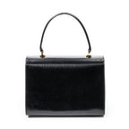 Shoulder Bag Vintage Push Lock Top Handle Black Smooth Calfskin Leather