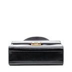 Shoulder Bag Vintage Push Lock Top Handle Black Smooth Calfskin Leather