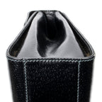 Shoulder Bag Vintage Push Lock Top Handle Black Smooth Calfskin Leather