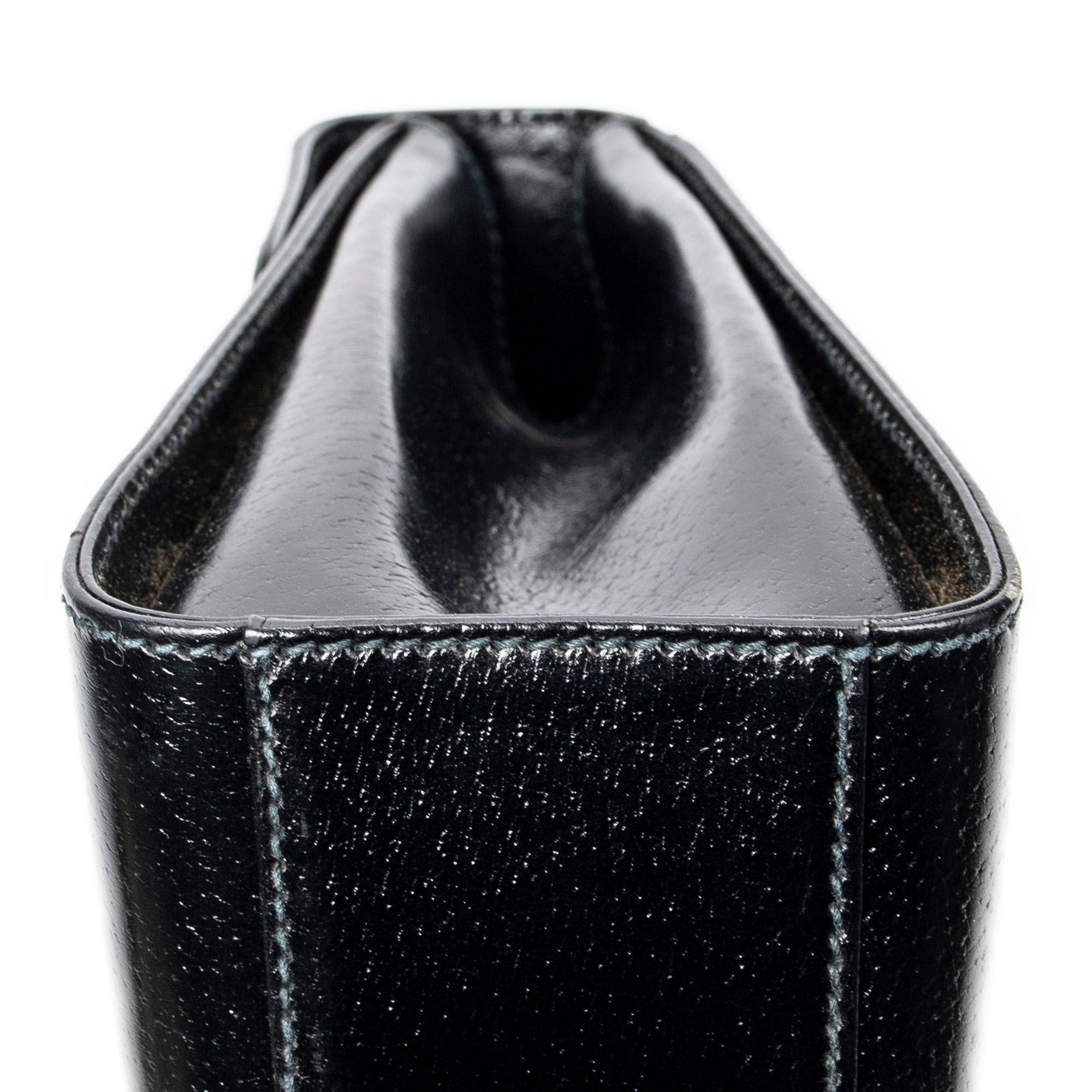 Shoulder Bag Vintage Push Lock Top Handle Black Smooth Calfskin Leather