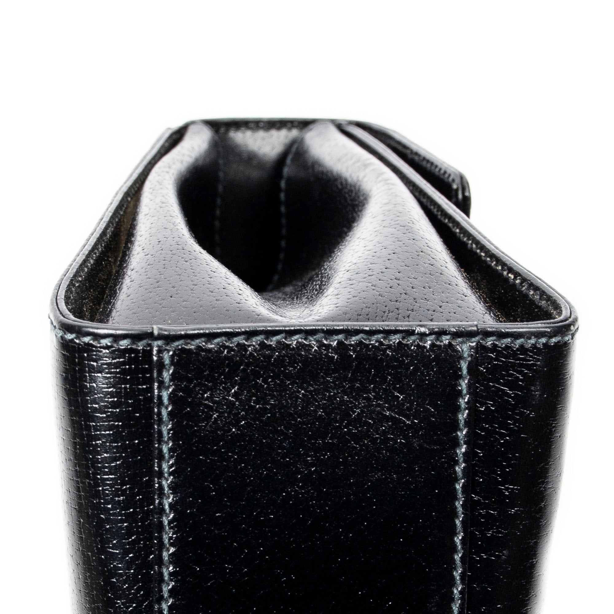 Shoulder Bag Vintage Push Lock Top Handle Black Smooth Calfskin Leather