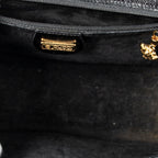 Shoulder Bag Vintage Push Lock Top Handle Black Smooth Calfskin Leather