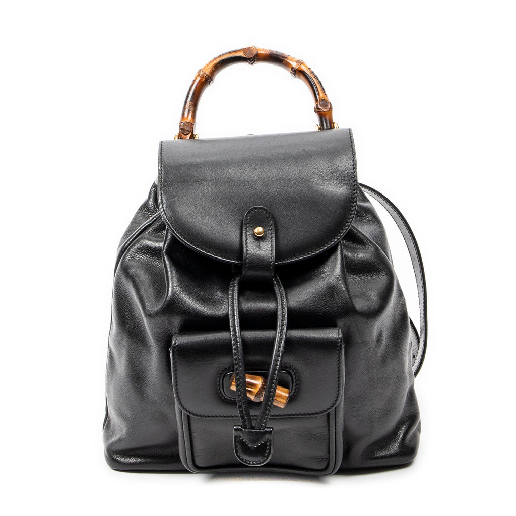 Backpack Mini Bamboo Backpack Black Calfskin Leather