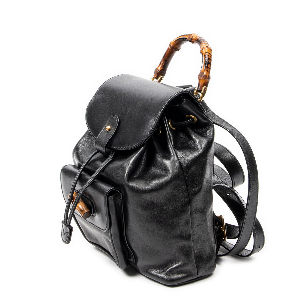 Backpack Mini Bamboo Backpack Black Calfskin Leather