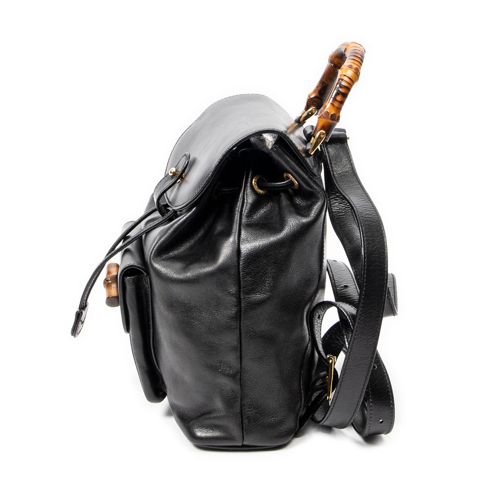 Backpack Mini Bamboo Backpack Black Calfskin Leather