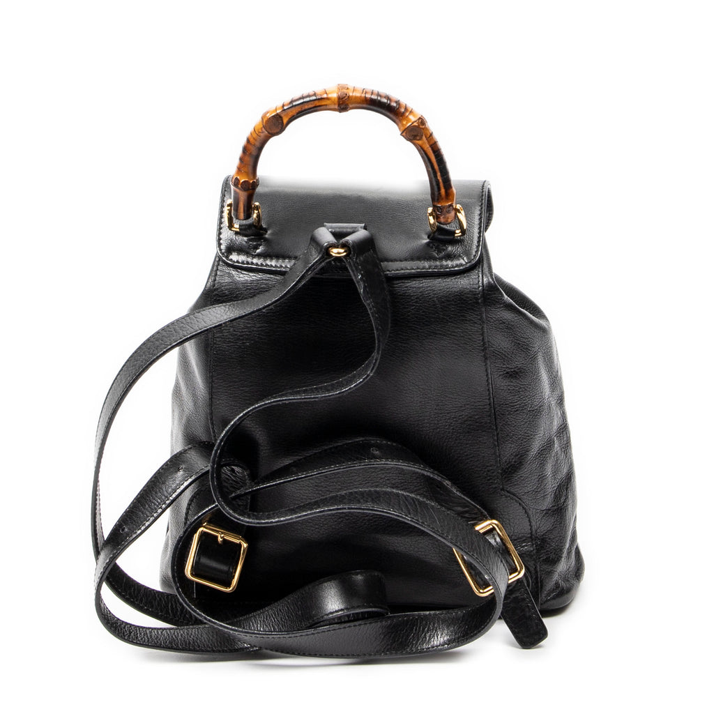 Backpack Mini Bamboo Backpack Black Calfskin Leather