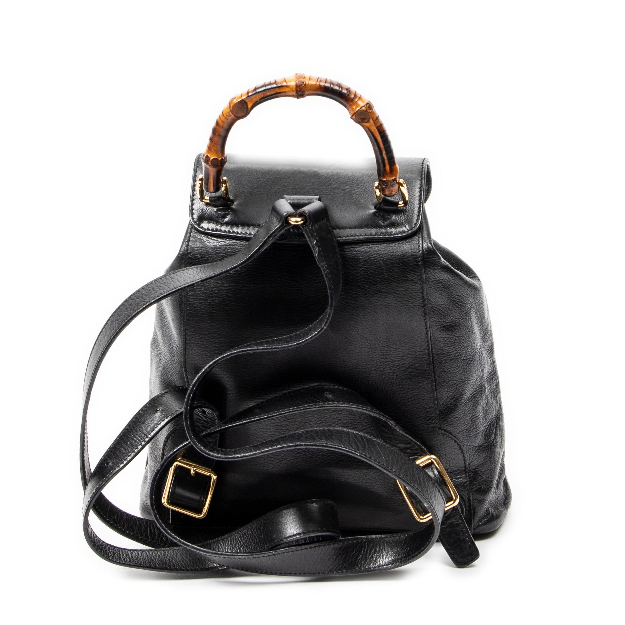 Backpack Mini Bamboo Backpack Black Calfskin Leather