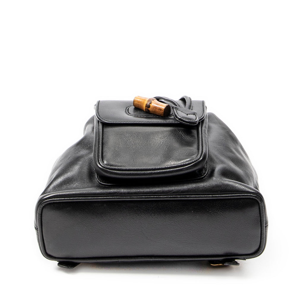 Backpack Mini Bamboo Backpack Black Calfskin Leather
